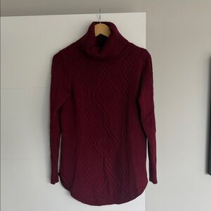Cranberry Turtleneck Cable Knit Sweater